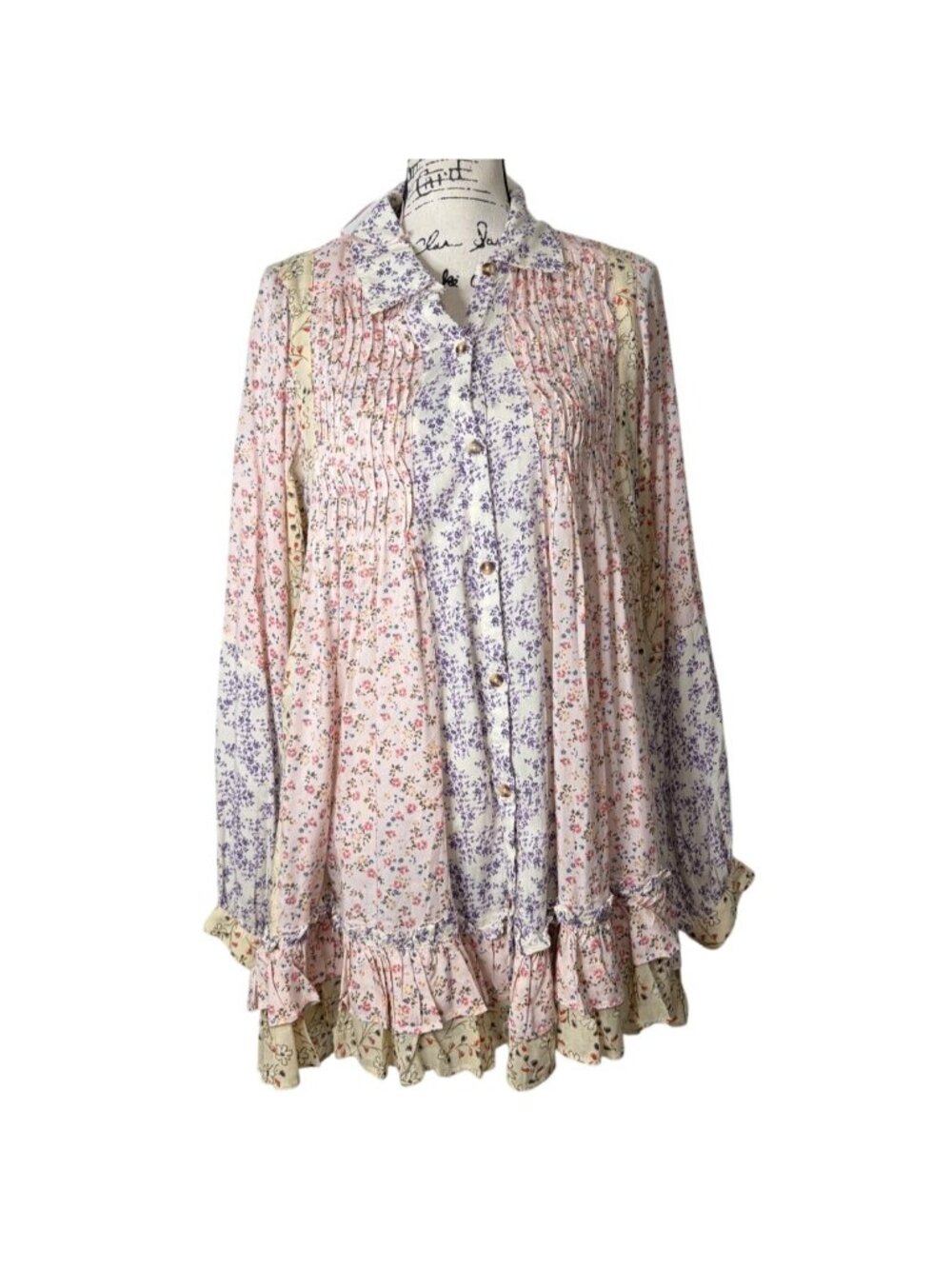 Free People Womens Size S Tunic Mini Dress Lost in You Floral Babydoll Cottage - Picture 2 of 9